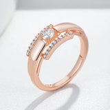 Fashion Simple Glossy AAA Zircon Diamonds Filled 14K Rose Gold Bride Wedding Rings For Women - Daily Fine Jewelry