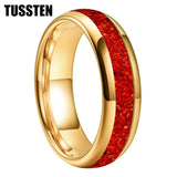 Amazing 6/8MM Tungsten Carbide Rings with Dome Polishing Center Red Opal Stone Inlay Comfortable Fit Wedding Bands
