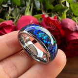 Very Beautiful Domed Polished Bright Opal 8mm Men Women Tungsten Comfort Fit Engagement Wedding Band