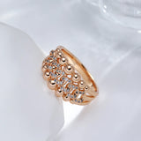 Luxury Double Metal Beads Rolled 14K Rose Gold Chain AAA Zircon Diamonds Rings for Women Personality Trendy Jewelry