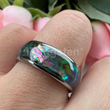 Superb Abalone Shell Inlay Domed Shape Polished Shiny Tungsten Carbide Ring Men, Women Comfort Fit Wedding Bands