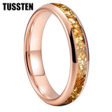 Outstanding Inlaid Gold colored crystal stone 4/6/8MM Men's and Women's Comfortable Fit Wedding Tungsten Ring
