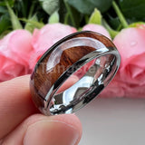 Dark Wood Inlay Domed Polished 8mm 6mm 4mm Men Women Tungsten  Comfort Fit Wedding Band Fashion Jewelry Ring