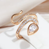 Luxury New Design 14K Rolled Rose Gold AAA+ Zirconia Diamonds Full Pave Snake Ring for Women - Party Luxury Jewelry
