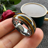 Whisky Wood Guitar String Lapis Inlay 8MM  Black Tungsten Rings for Men and Women - Fashion Engagement Wedding Bands