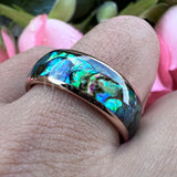 Superb Abalone Shell Inlay Domed Shape Polished Shiny Tungsten Carbide Ring Men, Women Comfort Fit Wedding Bands