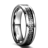 Silver Beveled Edge Celtic Knot Black Carbon Fiber Inlay 6/8mm Tungsten Rings for Men Women - Wedding Bands for Him