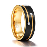 Luxury Gold Color Inner Black Round Circle AAA Zircon Crystal 8mm Tungsten Carbide Rings - Engagement Wedding Rings