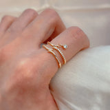 Elegant Double Layer 14K Rolled Rose Gold Shiny AAA+ Zircon Diamonds Ring - Luxury Unique Trendy Fine Jewelry