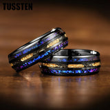 Orion Nebula Opal Meteorite Gold Foil Inlay 8MM Tungsten Rings For Men and Women - Engagement Wedding Promise Bands