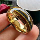 Whisky Wood Guitar String Lapis Inlay 8MM  Black Tungsten Rings for Men and Women - Fashion Engagement Wedding Bands