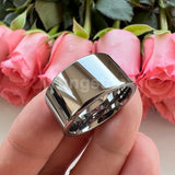 Shiny Tungsten Pipe Cut Polished 12mm 10mm Large Men Comfort Fit Wedding Band Fashion Jewelry