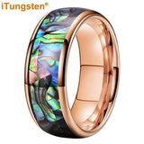 Superb Abalone Shell Inlay Domed Shape Polished Shiny Tungsten Carbide Ring Men, Women Comfort Fit Wedding Bands