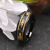 Black with Golden Foil 8mm Classic Fashion Tungsten Carbide Wedding Engagement Ring for Men and Women