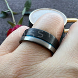 Astounding Offset Grooved Brushed Black Blue 8MM Comfort Fit Tungsten Carbide Wedding Band Men and Women Rings