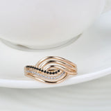 Superb Fashion Geometry 14K Rolled Rose Gold AAA Black Zircon Diamonds Rings for Women - Vintage Daily Fine Jewelry