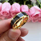 Outstanding Black Carbon Fiber Inlay 8mm Blue Tungsten Men Women Rings Comfort Fit Engagement Wedding Bands