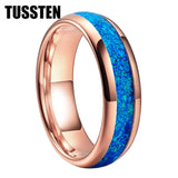 Amazing Blue Opal Domed Polished 6MM 8MM  Fashion Tungsten Comfort Fit Engagement Wedding Bands for Men and Women