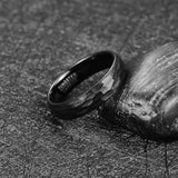 Gorgeous 6mm Multi-Faceted Hammered Brushed Finish Comfort Fit Black Tungsten Wedding Band for Men and Women