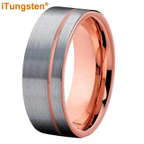 Offset Groove Brush Finish Excellent Quality 8mm Black Tungsten Comfort Fit Wedding Band for Men and Women