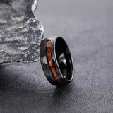 Super Wood Inlay Grooved Hammered 8mm Black Tungsten Carbide Wedding Rings For Men Engagement Bands Fashion Jewelry