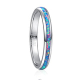 Lovely 3mm Steel Color Dome Polished Inlaid Pink Blue Opal Women's Tungsten Carbide Ring