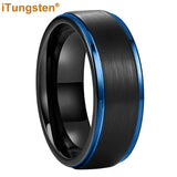 Splendid Black Blue Stepped Brushed Finish 8mm Tungsten Wedding  Comfort Fit Band For Men And Women