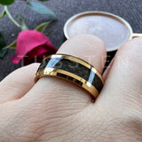 Excellent Shiny Bevel Edges 8MM Black Carbon Fiber Ring Classic Tungsten Comfort Fit Wedding Band For Men Women