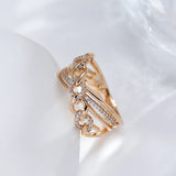 New Unique Cross Design 14K Rolled Rose Gold AAA Zircon Diamonds Big Rings for Women Fashion Modern Party Jewelry