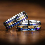 Orion Nebula Opal Meteorite Gold Foil Inlay 8MM Tungsten Rings For Men and Women - Engagement Wedding Promise Bands