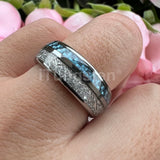 Blue Carbon Fiber And Meteorite Inlay 8mm Men Women Wedding Band Tungsten Carbide Comfort Fit Ring
