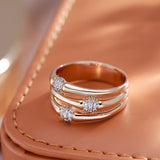 New Unique Fashion Rolled 14K Rose Gold AAA+ Zircon Diamonds Wide Big Rings - Modern Wedding Party Daily Jewelry