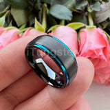 Splendid Black Blue Stepped Brushed Finish 8mm Tungsten Wedding  Comfort Fit Band For Men And Women