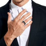Stunning 8mm Brushed Matte Black Hammered Meteorite Dinosaur Bone Tungsten Carbide Ring for Men