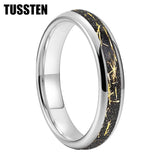 Pleasing Black Inlaid Gold Color Foil 4mm Tungsten Carbide Steel Rings  Wedding Ring for Men and Women Jewelry