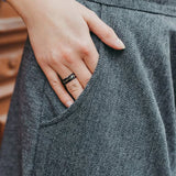 Sandstone and Gold Foil Inlay Beveled Edge Black Tungsten Carbide Ring Mens Wedding Bands 8mm Comfort Fit Rings