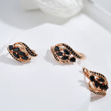 Luxury Design Water Drop 14K Rolled Rose Gold Women's Ring With Black AAA Zircon Crystals Elegant Party Jewelry