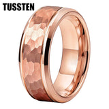 Fabulous Black/Gold/Rose/Original Color 8MM Men Women Comfort Fit Hammer Ring Tungsten Wedding Band