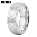Super Blue White Stepped Edges Hammered Finish 6/8MM Men Women Tungsten Comfort Fit Engagement Rings Trendy Jewelry