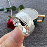 Super Blue White Stepped Edges Hammered Finish 6/8MM Men Women Tungsten Comfort Fit Engagement Rings Trendy Jewelry