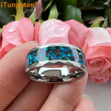 Super 8mm Multi Facet Hammer With Galaxy Series Opal Inlay Comfort Fit Men Women Tungsten Wedding Band