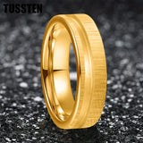 Customized Inlay, 1.5mm Offset Groove Pipe Cut Matte 6MM Gold/Silver Tone Tungsten Blank Core Comfort Fit Rings