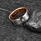 Gorgeous Dome Polished Zircon Horizontal Rosegold Groove 8mm Tungsten Carbide Steel Ring for Men Wedding Jewelry