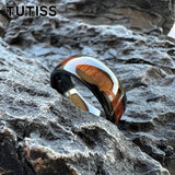 Amazing 8mm Deep Rosewood Wood Inlay Black Tungsten Domed Fashion Engagement Wedding Ring for Men and Women