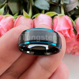 Splendid Black Blue Stepped Brushed Finish 8mm Tungsten Wedding  Comfort Fit Band For Men And Women