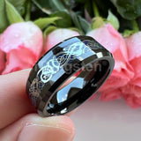 Awesome Blue Carbon Fiber Inlay Dragon 8mm Beveled Edges Ring for Men and Women Tungsten Comfort Fit Wedding Band