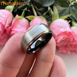 Terrific Stepped Brushed Finish 8mm Tungsten Comfort Fit Wedding Rings For Women Men - Classic Jewelry