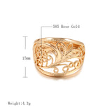 Elegant Hollow Texture Glossy Filled 14K Rose Gold Wide Rings For Women Vintage Ethnic Style Fashion Jewelry