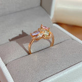 Colorful Crystal Flower Design Romantic 14K Filled Rose Gold Bride Fine Rings Lover's Fine Jewelry Luxury Gift