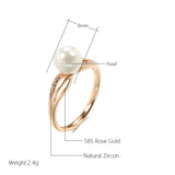 Original Design Luxury Big Pearl AAA Zircon Diamonds Ring For Women 14K Rolled Rose Gold Fine Jewelry Gift